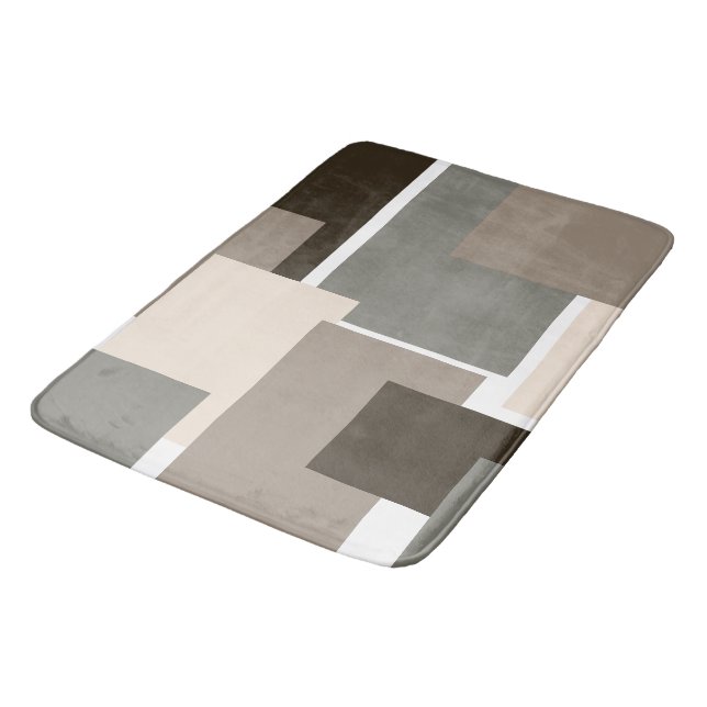 Tapis De Bain Rectangles Brown, grises, taupes et ivoire (Angle)