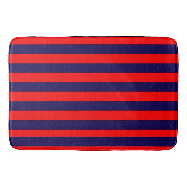 Tapis De Bain Red and Navy Blue Nautical Stripes  (Devant)