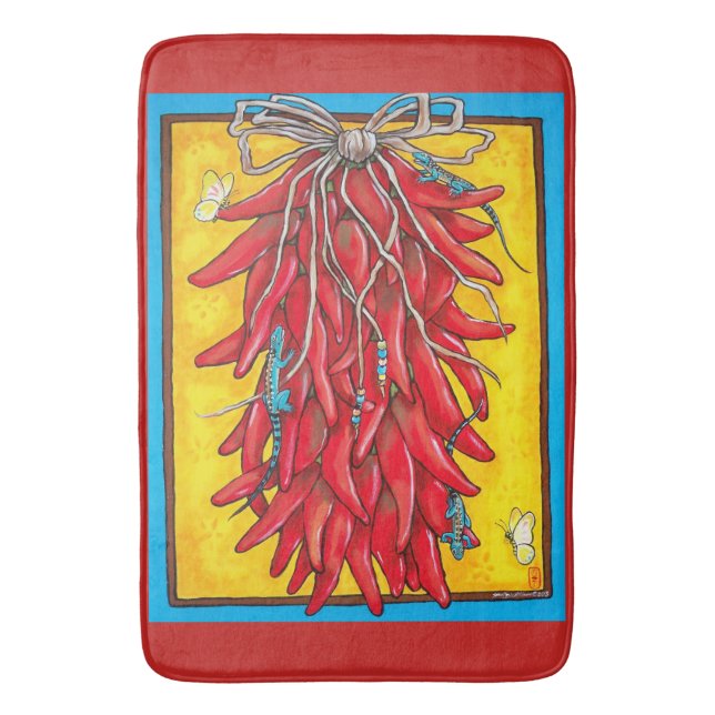 Tapis De Bain Red Chili Chile Pepper Ristra Lizard Bath Mat (devant Vertical)