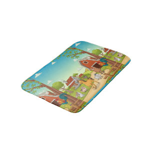 Tapis De Bain Red Farmhouse Grange et animaux de la ferme