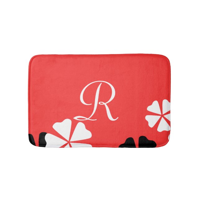 Tapis De Bain Red Floral Monogram Minimalist Plush (Devant)