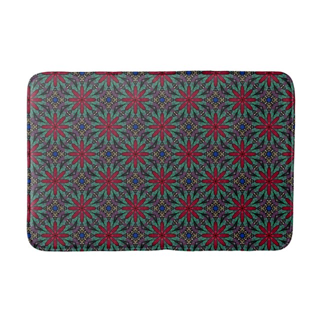 Tapis De Bain Red Floral With Green and Blue (Devant)