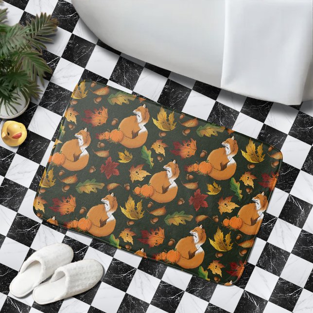 Tapis De Bain Red Fox Feuilles Acorns Green (Créateur téléchargé)