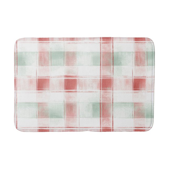 Tapis De Bain Red Mint Peppermint Mocha Plaid Stripes Christmas (Devant)