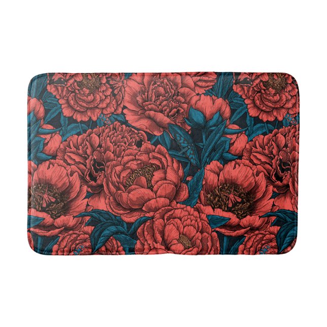 Tapis De Bain Red peony flowers and moths (Devant)