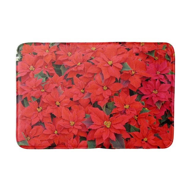 Tapis De Bain Red Poinsettias I Christmas Holiday Floral Photo (Devant)