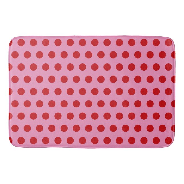 Tapis De Bain Red Polka Dots on Pink (Devant)