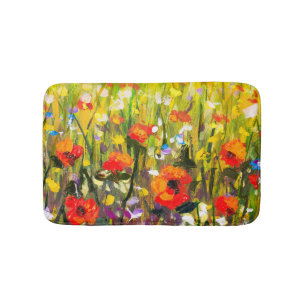 Tapis De Bain Red Poppies Champ peinture Abstraite