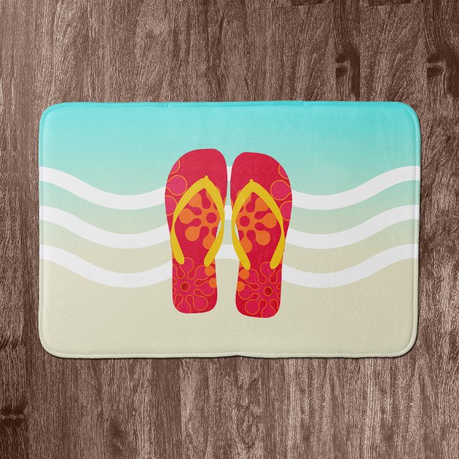 Tapis De Bain Red Summer Beach Flip Flops Bath Mat (Créateur téléchargé)