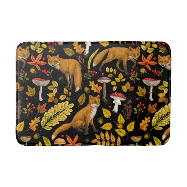 Tapis De Bain Renard d'automne sur noir (Devant)