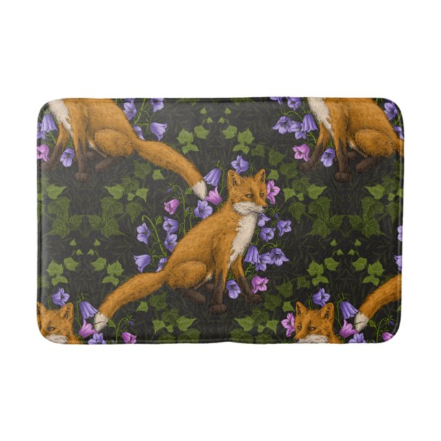 Tapis De Bain Renard, fleurs et lierre, vert, orange et viole (Devant)