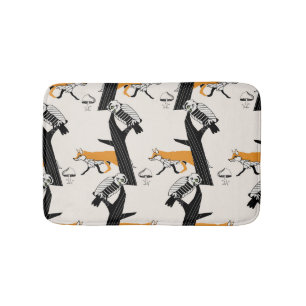 Tapis De Bain Renard, hibou, arbre, vintage sans soudure.