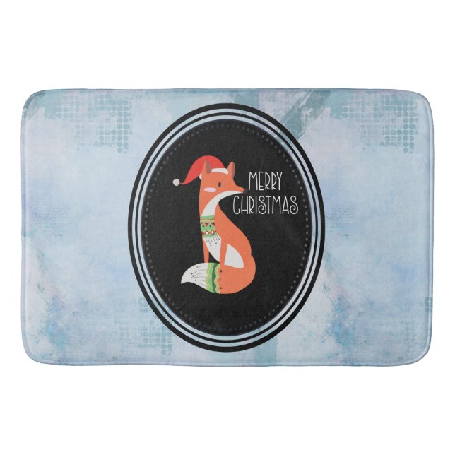 Tapis De Bain Renard orange en chapeau rouge Noël Joyeux Noël (Devant)