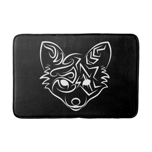 Tapis De Bain Renard tribal noir et blanc (Devant)