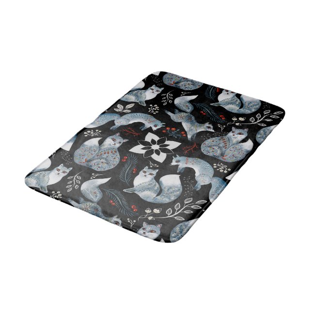 Tapis De Bain Renards bleus stylisés avec des motifs floraux com (Angle)