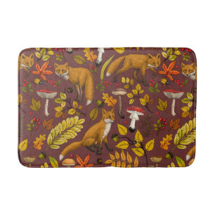 Tapis De Bain Renards d'automne sur chocolat brun