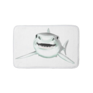 Tapis De Bain requin aquarelle souriant gris vert océan animal 