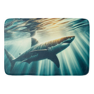 Tapis De Bain Requin dans la mer bleue profonde & soleil