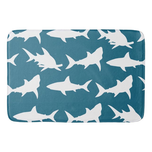 Tapis De Bain Requins blancs et bleu océan vert (Devant)