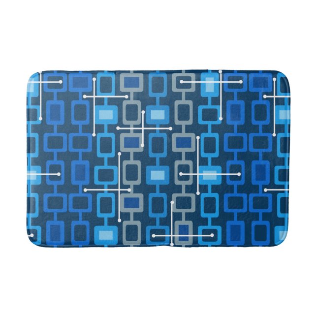 Tapis De Bain Retro 1950s Motif géométrique bleu (Devant)