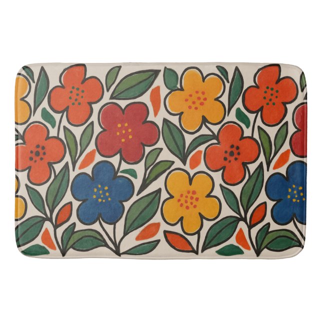 Tapis De Bain Retro 1960s Style Floral Pattern (Devant)