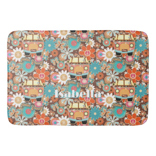 Tapis De Bain RETRO 60s 70s Hippy Van Feeling Groovy Floral Name (Devant)