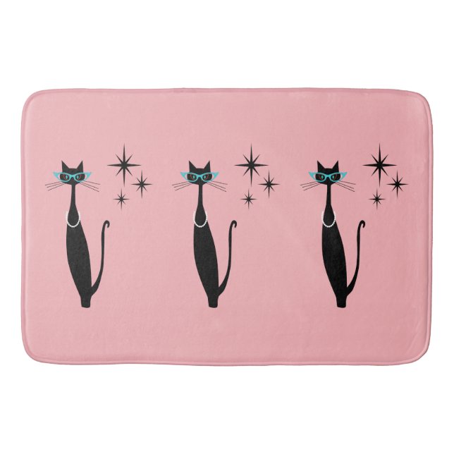 Tapis De Bain Retro Atomique Moyen Siècle Moderne MCM Chat noir (Devant)