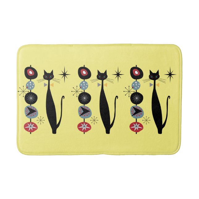 Tapis De Bain Retro Atomique Moyen Siècle Moderne MCM Cool Chat  (Devant)
