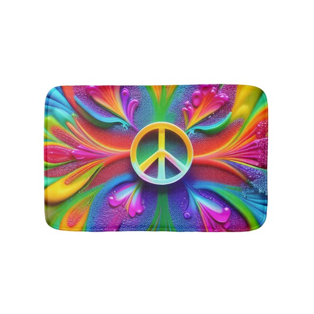 Tapis de bain rétro boho Signe de paix Hippie vint (Devant)