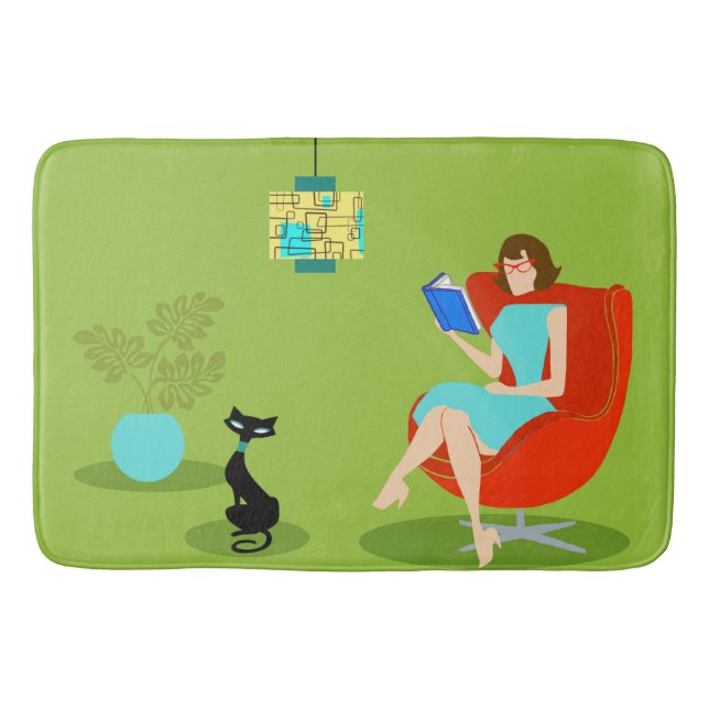 Tapis De Bain Retro Lecture Femme Bath Mat (Devant)