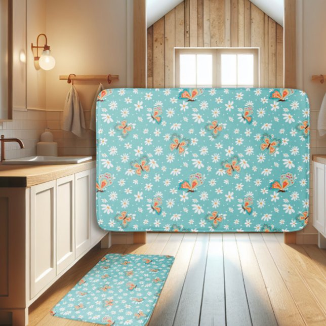 Tapis De Bain RETRO les années 70 Hippy Daisy Mod Papillon Aqua  (Créateur téléchargé)