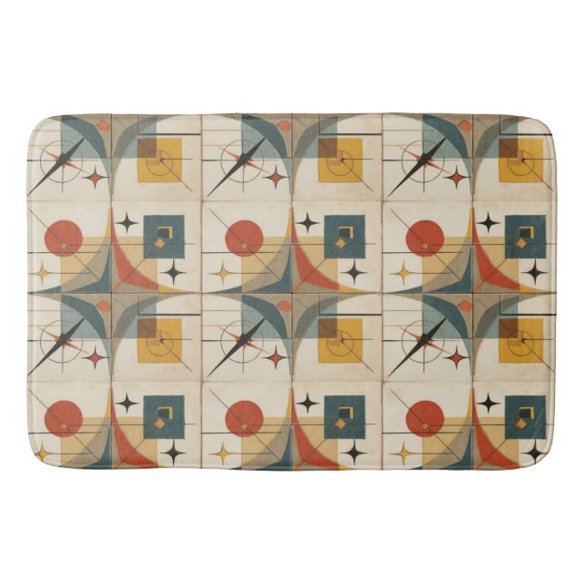 Tapis De Bain Retro Mid Century Atomic Geometric Pattern (Devant)