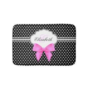 Tapis De Bain Rétro monogramme noir et blanc d'arc de rose de