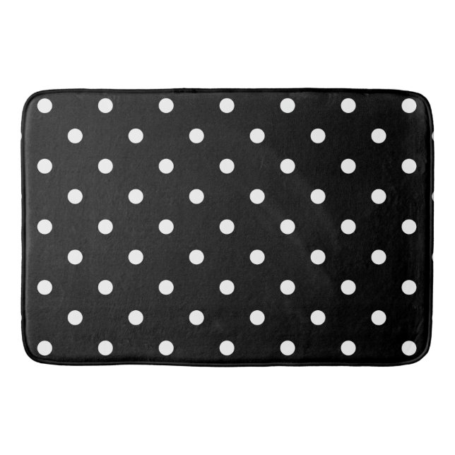 Tapis De Bain Rétro Points Blancs Sur Fond Noir (Devant)