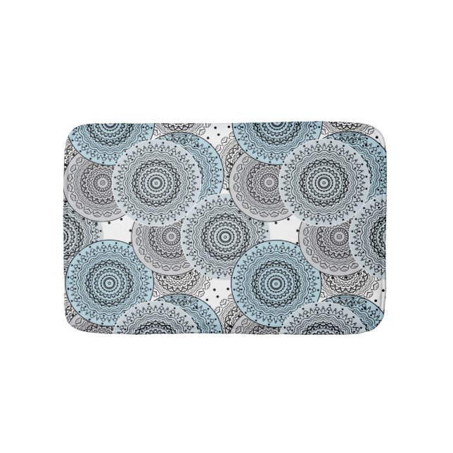 Tapis De Bain Rétro, rétro motif, bleu et gris, élégant (Devant)