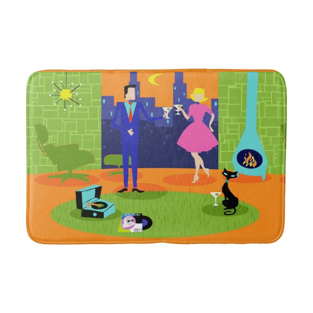 Tapis De Bain Rétro Romantique Soirée Couple Mat (Devant)