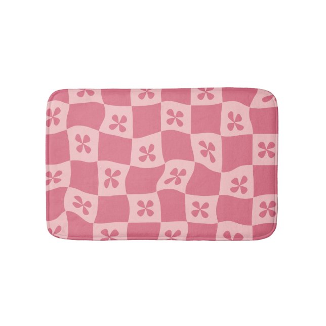 Tapis De Bain Retro rose À damiers motif floral (Devant)