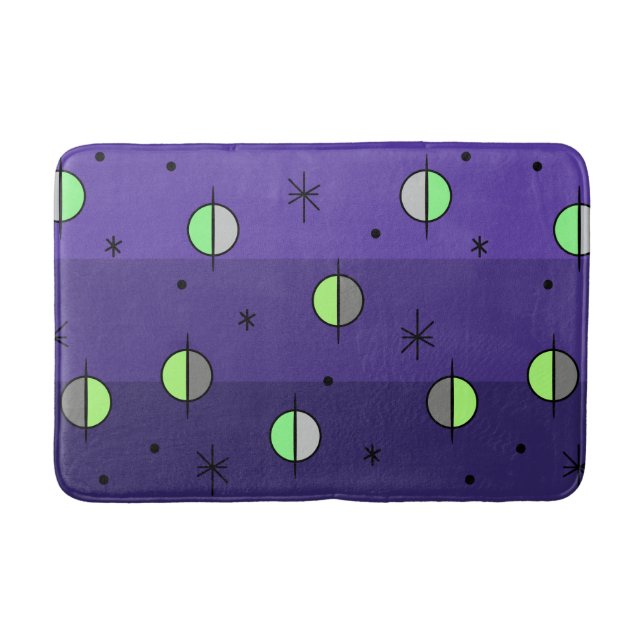 Tapis De Bain Retro Space Age Planètes Stars Indigo (Devant)
