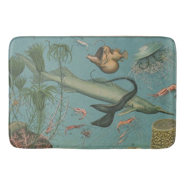 Tapis De Bain Retro vintage marine biologie océanique (Devant)