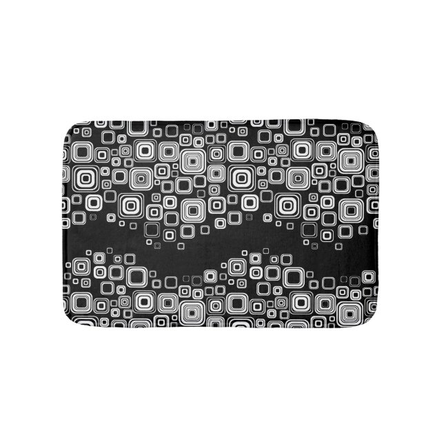 Tapis De Bain Rétros carrés noirs et blancs (Devant)