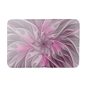 Tapis De Bain Rêve de fleur rose fractal, Motif d'Imaginaire flo