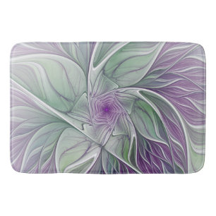 Tapis De Bain Rêve de fleurs, Abstrait violet vert Fractal Art