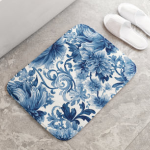 Tapis De Bain Rêves Bleus   Chinoiserie Aquarelle Florale