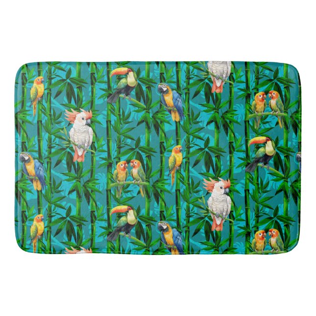 Tapis De Bain Rêves de Forêt Tropicale Bambous Oiseaux (Devant)