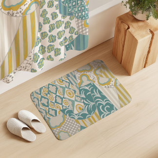 Tapis De Bain Rideaux à motifs mixtes Crème Jaune Aqua Menthe Be