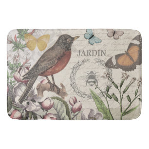 Tapis De Bain Robin Elegant Bird Butterfly French Art