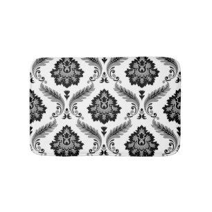 Tapis De Bain Rococo Damask Grand Motif Gris Noir Blanc