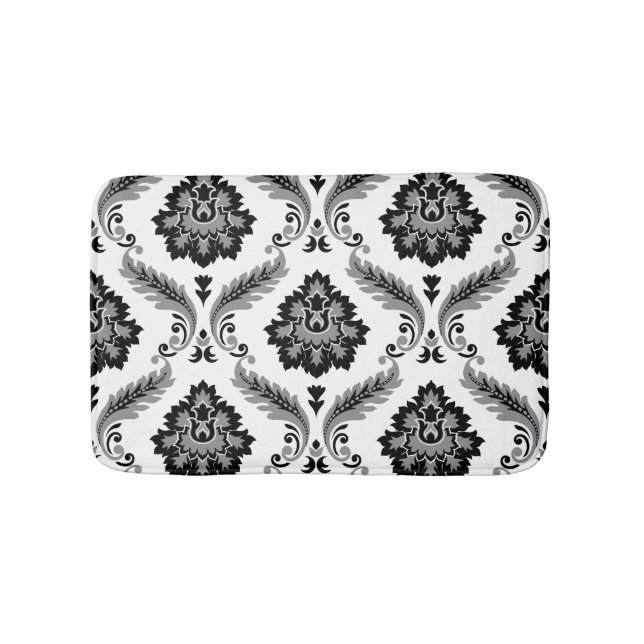 Tapis De Bain Rococo Damask Grand Motif Gris Noir Blanc (Devant)