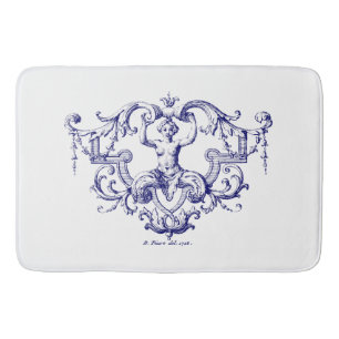 Tapis De Bain Rococo Sirène Rococo Baroque Bleu & Blanc