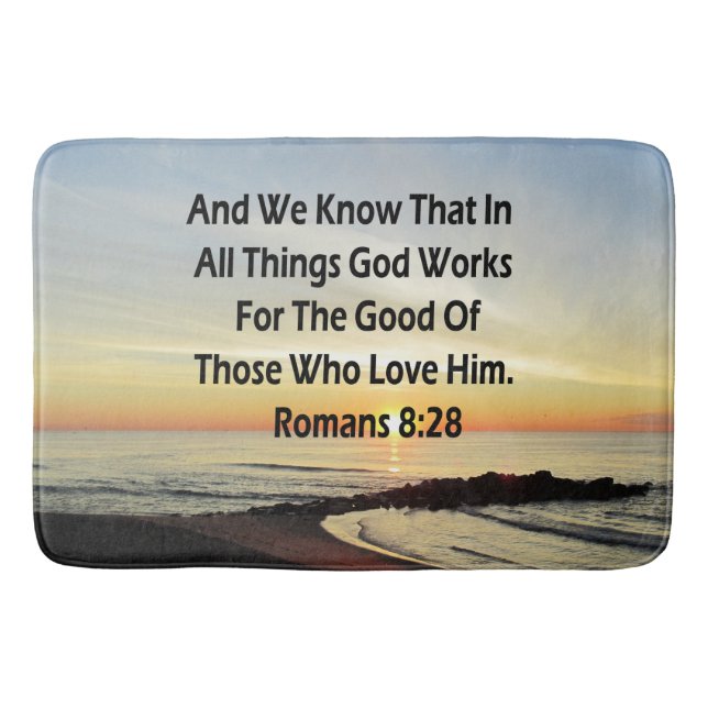 TAPIS DE BAIN ROMAINS DU SOLEIL 8:28 SCRIPTURE VERSE (Devant)
